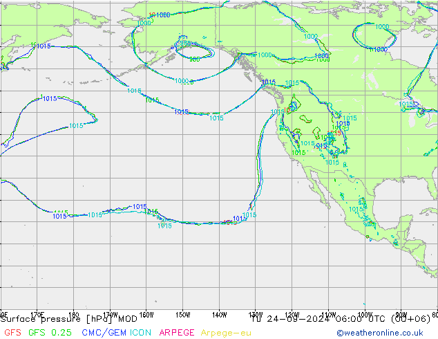 Atmosférický tlak MOD Út 24.09.2024 06 UTC