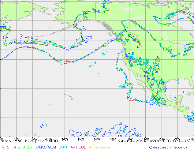 Temp. 850 hPa MOD Di 24.09.2024 06 UTC