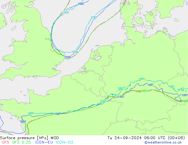 Surface pressure MOD Tu 24.09.2024 06 UTC