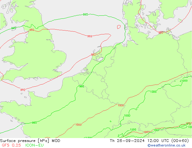 地面气压 MOD 星期四 26.09.2024 12 UTC