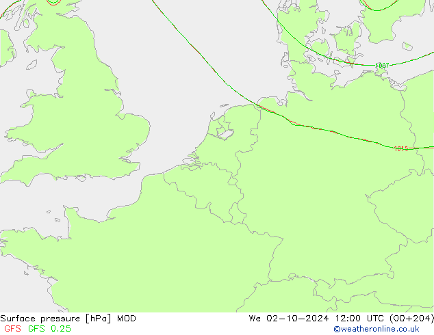 Atmosférický tlak MOD St 02.10.2024 12 UTC