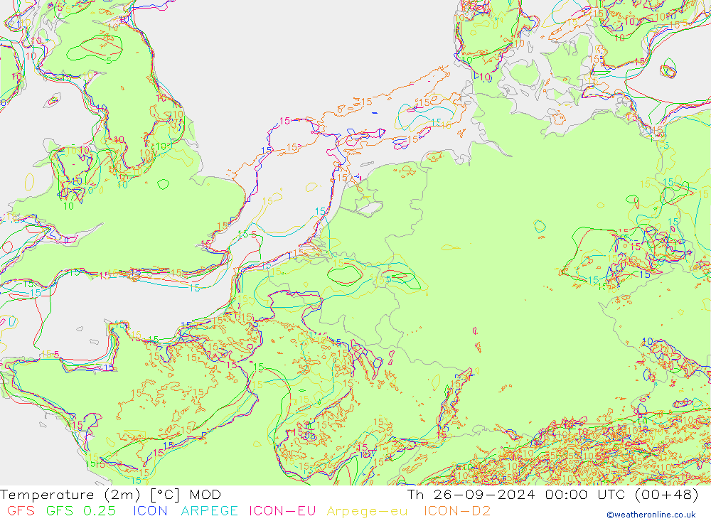 Temperature (2m) MOD Th 26.09.2024 00 UTC