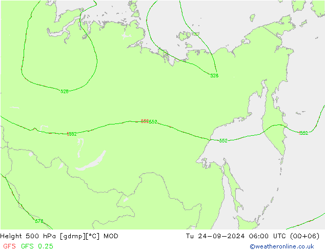 Height 500 гПа MOD вт 24.09.2024 06 UTC