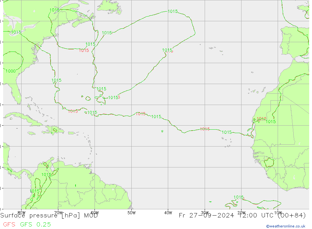 Presión superficial MOD vie 27.09.2024 12 UTC