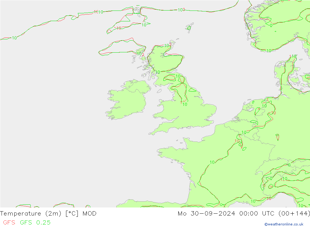 Temperature (2m) MOD Mo 30.09.2024 00 UTC