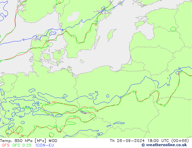 Temp. 850 hPa MOD do 26.09.2024 18 UTC