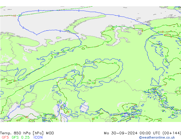 Temp. 850 hPa MOD Mo 30.09.2024 00 UTC