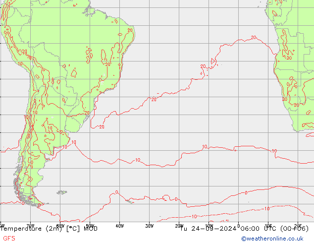 Temperatuurkaart (2m) MOD di 24.09.2024 06 UTC