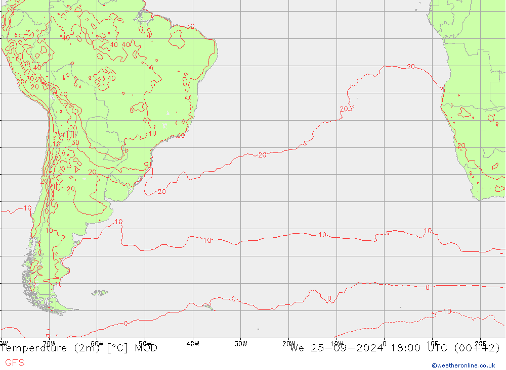 Temperature (2m) MOD We 25.09.2024 18 UTC