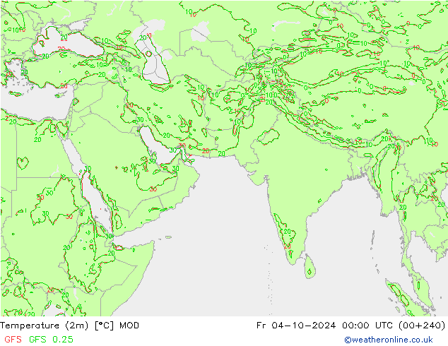 mapa temperatury (2m) MOD pt. 04.10.2024 00 UTC