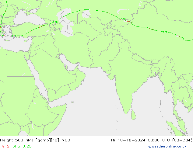 Height 500 hPa MOD Čt 10.10.2024 00 UTC