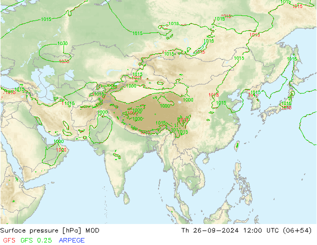 Atmosférický tlak MOD Čt 26.09.2024 12 UTC