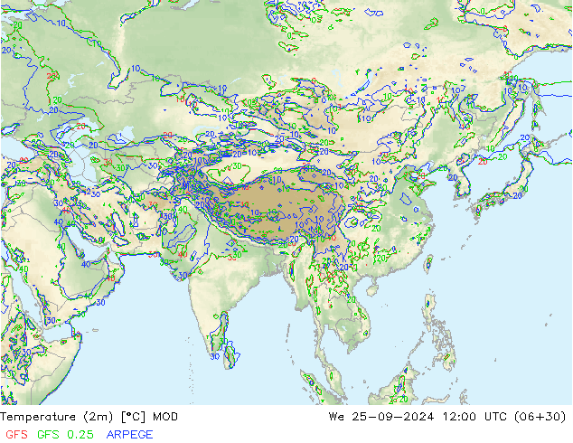 карта температуры MOD ср 25.09.2024 12 UTC