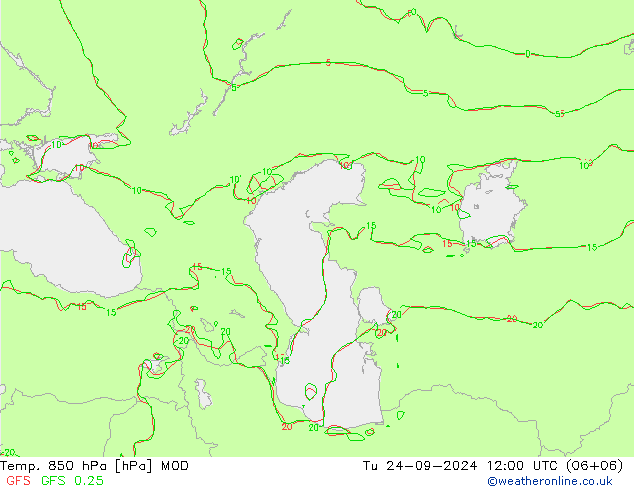 Temp. 850 гПа MOD вт 24.09.2024 12 UTC