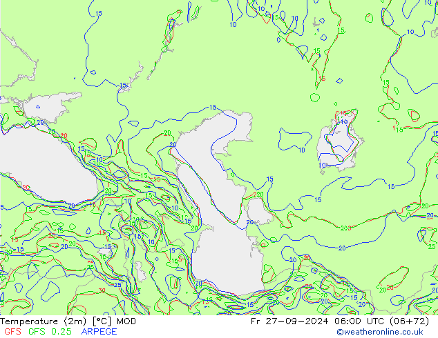 Temperatura (2m) MOD vie 27.09.2024 06 UTC