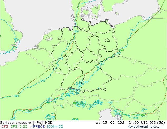 Surface pressure MOD We 25.09.2024 21 UTC