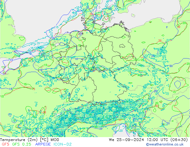 Temperatura (2m) MOD Qua 25.09.2024 12 UTC