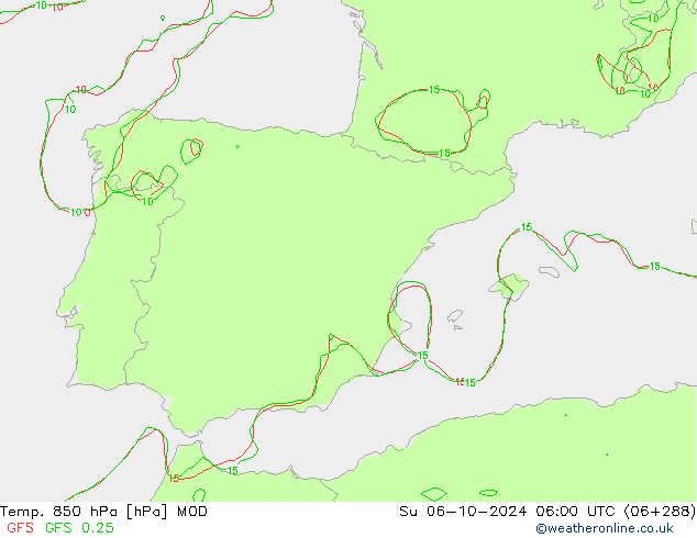 Temp. 850 hPa MOD  06.10.2024 06 UTC