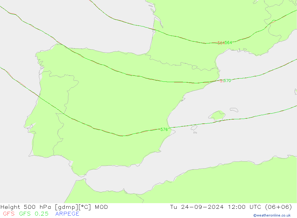 500 hPa Yüksekliği MOD Sa 24.09.2024 12 UTC