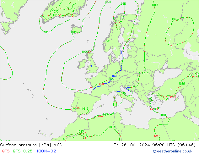 Surface pressure MOD Th 26.09.2024 06 UTC