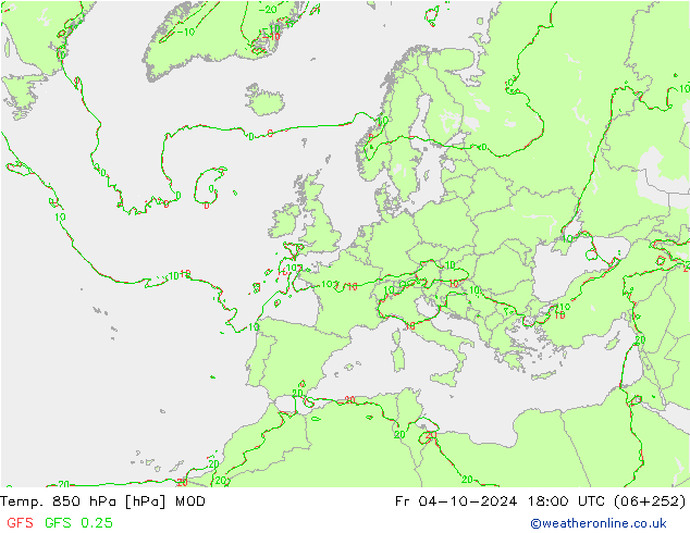 Temp. 850 hPa MOD Fr 04.10.2024 18 UTC