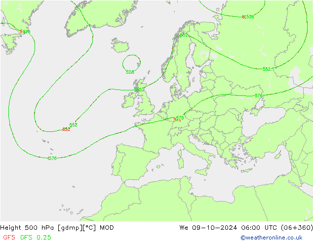 Height 500 hPa MOD St 09.10.2024 06 UTC