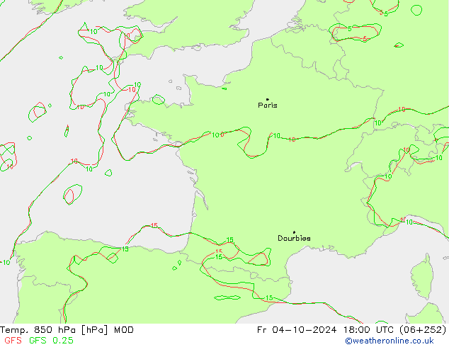 Temp. 850 hPa MOD Fr 04.10.2024 18 UTC