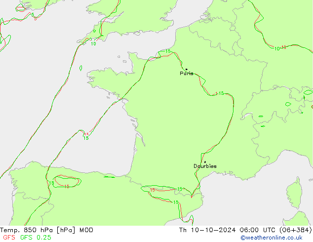 Temp. 850 hPa MOD Do 10.10.2024 06 UTC