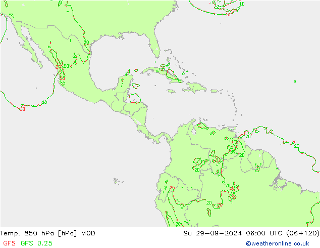 Temp. 850 гПа MOD Вс 29.09.2024 06 UTC