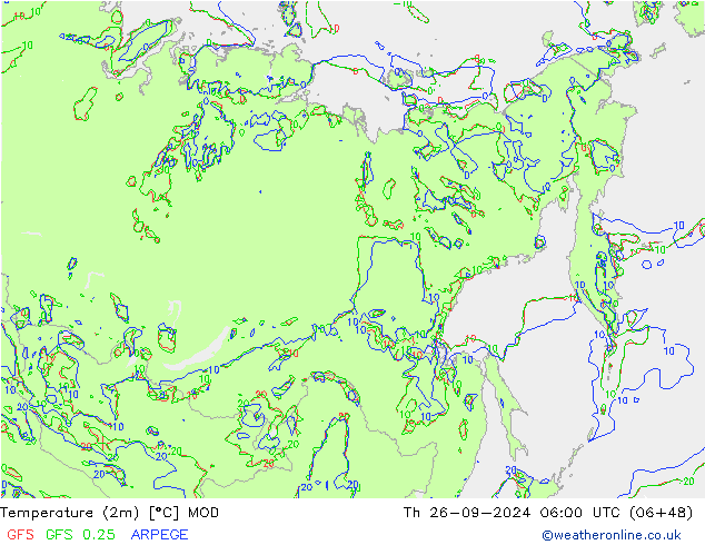 Temperatura (2m) MOD gio 26.09.2024 06 UTC