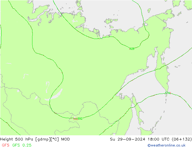 Height 500 гПа MOD Вс 29.09.2024 18 UTC