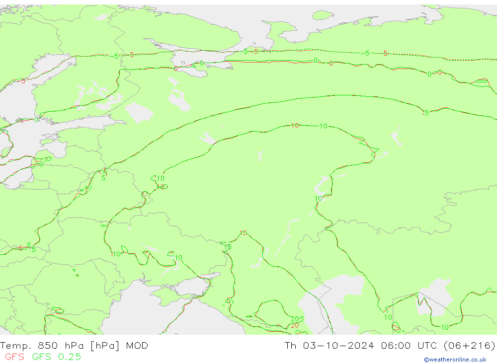 Temp. 850 hPa MOD  03.10.2024 06 UTC