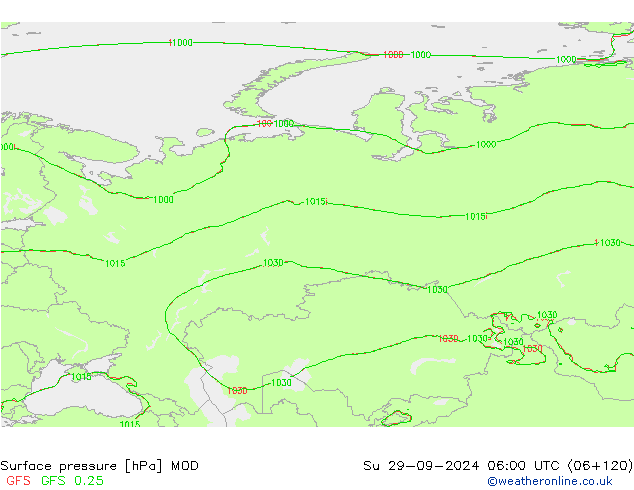 Surface pressure MOD Su 29.09.2024 06 UTC