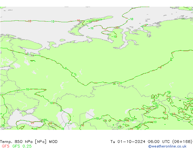 Temp. 850 hPa MOD Tu 01.10.2024 06 UTC