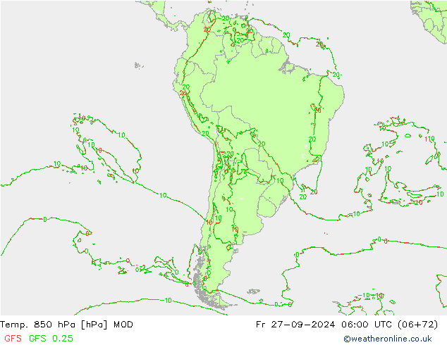 Temp. 850 hPa MOD Fr 27.09.2024 06 UTC