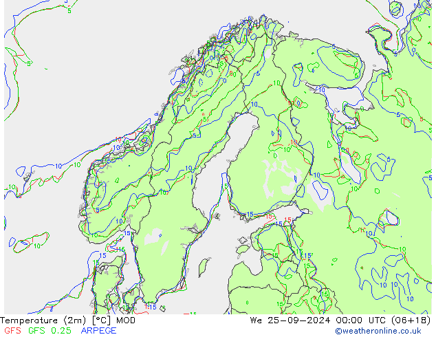 Temperatura (2m) MOD mié 25.09.2024 00 UTC