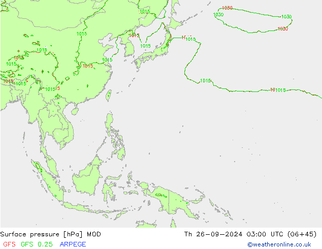 Pressione al suolo MOD gio 26.09.2024 03 UTC