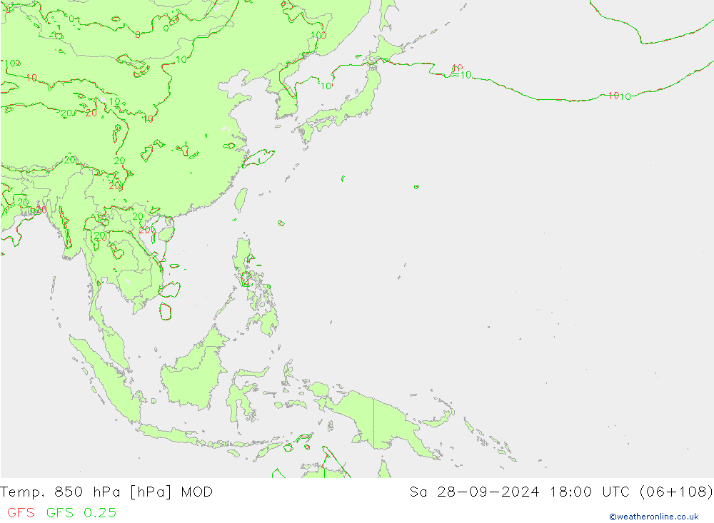 Temp. 850 hPa MOD Sa 28.09.2024 18 UTC