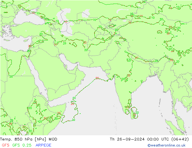 Temp. 850 гПа MOD чт 26.09.2024 00 UTC