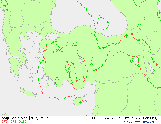 Temp. 850 hPa MOD Sex 27.09.2024 18 UTC