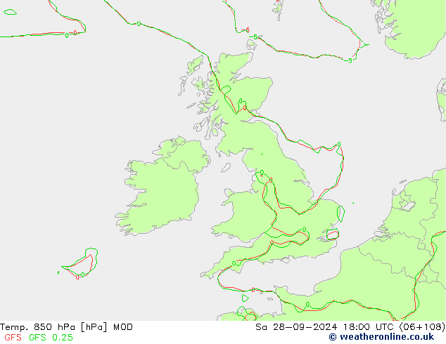 Temp. 850 hPa MOD Sa 28.09.2024 18 UTC