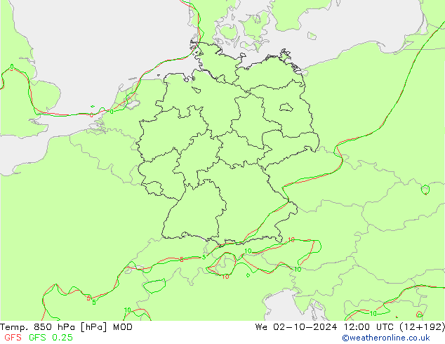 Temp. 850 hPa MOD  02.10.2024 12 UTC