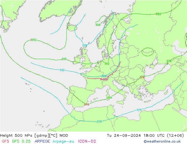 Height 500 гПа MOD вт 24.09.2024 18 UTC