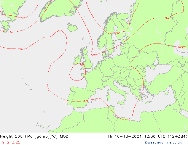 Height 500 hPa MOD Čt 10.10.2024 12 UTC