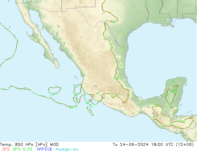 Temp. 850 hPa MOD wto. 24.09.2024 18 UTC