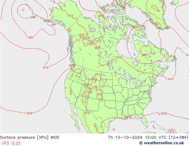 Atmosférický tlak MOD Čt 10.10.2024 12 UTC