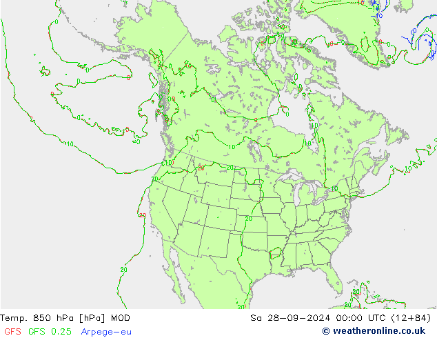 Temp. 850 гПа MOD сб 28.09.2024 00 UTC