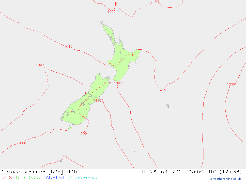 Pressione al suolo MOD gio 26.09.2024 00 UTC