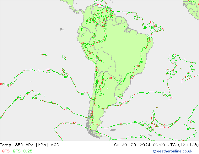 Temp. 850 hPa MOD zo 29.09.2024 00 UTC