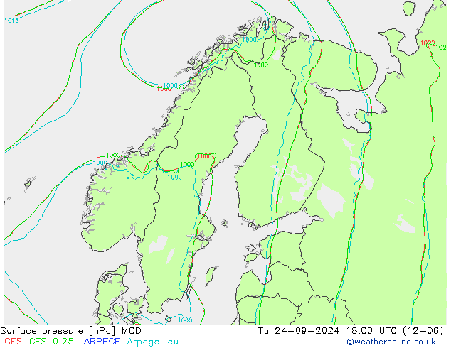 Pressione al suolo MOD mar 24.09.2024 18 UTC